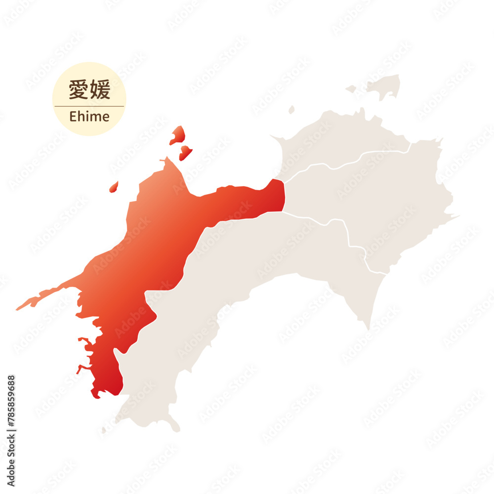 Φωτογραφία 愛媛県の明るく美しい地図、四国地方の中の愛媛県