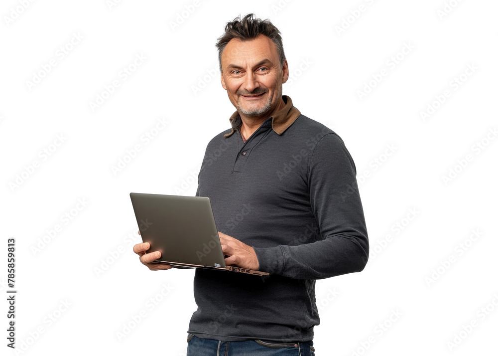 Smiling Man with Laptop on Transparent Background Smiling Man with Laptop on Transparent Background