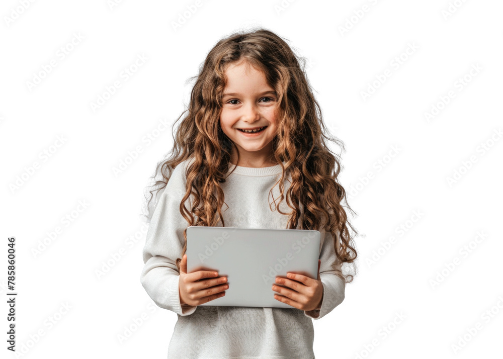 Smiling Child with Tablet on Transparent Smiling Child with Tablet on Transparent