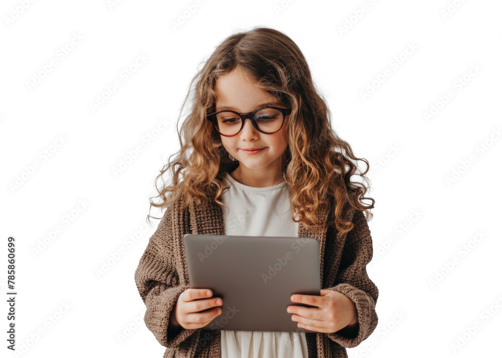 Young Girl with Tablet on Transparent Background Young Girl with Tablet on Transparent Background