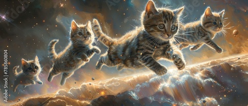 A squadron of space kitties, leaping across galactic boundaries photo