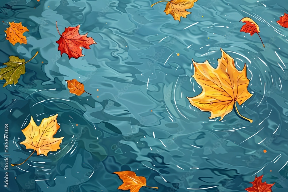 Floating autumn wet leaf. Illustration