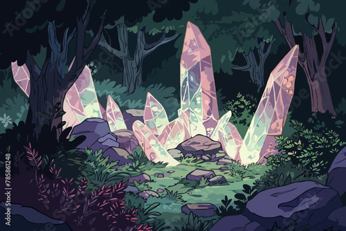 Crystal in the forest, Vector Illustration, Background