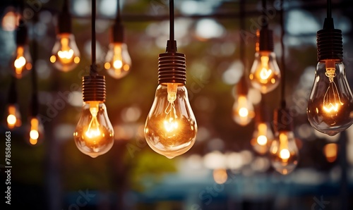 Vintage incandescent light bulb decorate in coffee shop
