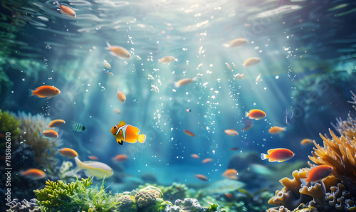 ocean day background with beautiful underwater and fish © Ilham