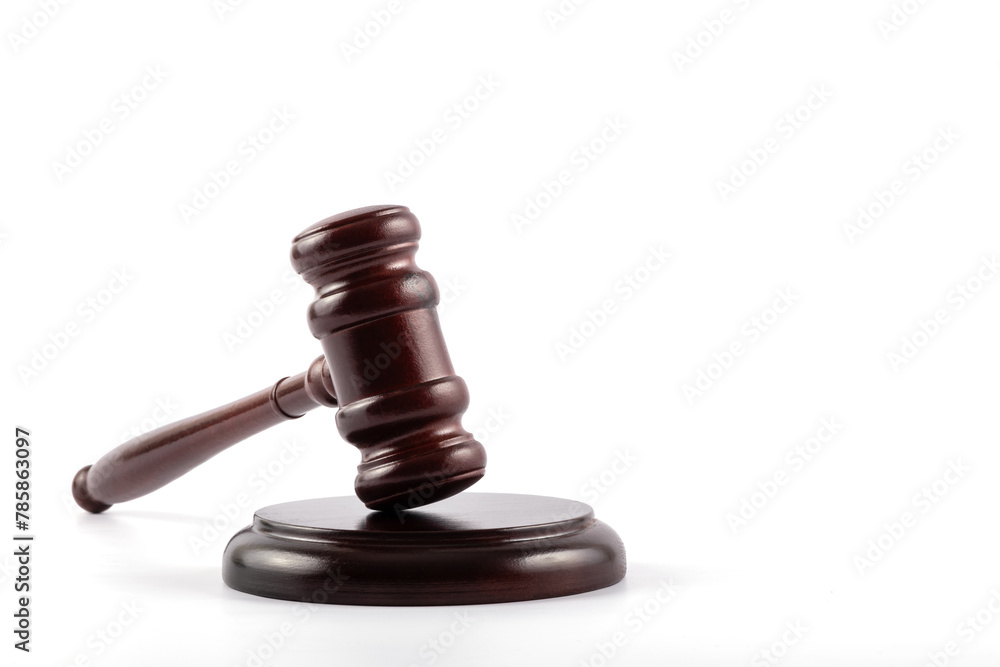 Wooden judge gavel on white background
