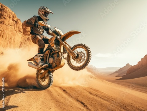 Man is riding dirt bike in desert © Alexandr