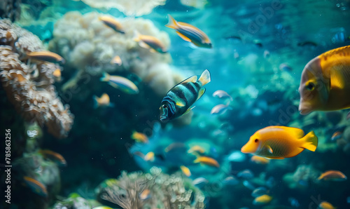 ocean day background with beautiful underwater and fish