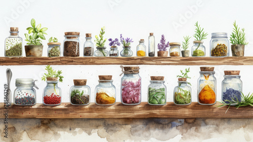 Watercolour Cooking ingredients and other seasonings.