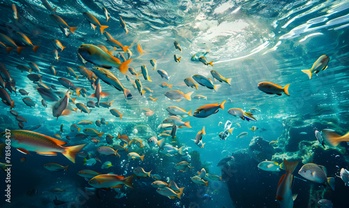ocean day background with beautiful underwater and fish