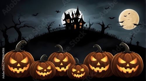 Halloween banner illustration with scary pumpkins background concept alim graphic photo