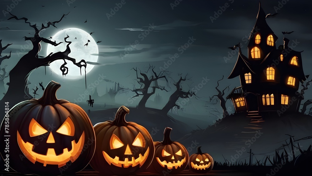 Halloween banner illustration with scary pumpkins background concept alim graphic