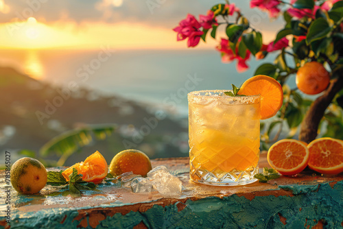 Serene scene featuring a Margarita cocktail against a backdrop of tranquil Mexican scenery