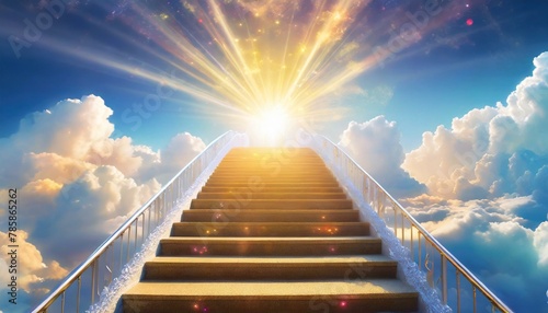 Wallpaper texted Stairway to paradise in a spiritual concept. Stairway to light in spiritual fantasy and clouds