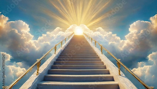 Wallpaper texted Stairway to paradise in a spiritual concept. Stairway to light in spiritual fantasy and clouds © FatimaBaloch