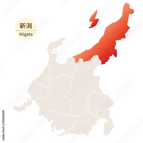 新潟県の明るく美しい地図、中部地方の中の新潟県