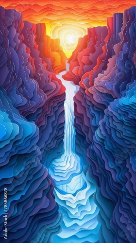 Angel Falls Waterfall Waterfalls Sunrise Sunset Landscape Paper Cut Phone Vertical Wallpaper Background Illustration	
