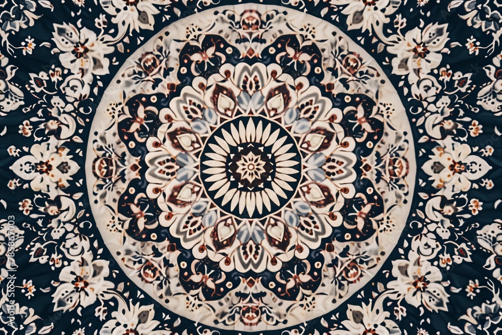 Aztec mandala pattern with serene symmetry and spiritual motifs inducing inner calm. AI Image