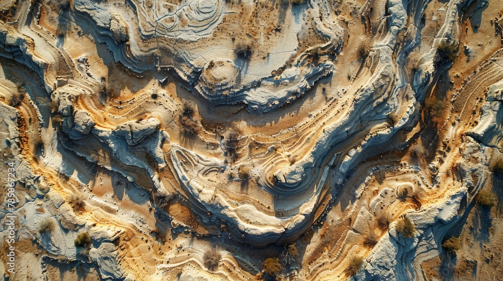 Abstract desert art: a close-up shot of wind-blown patterns in the sand.