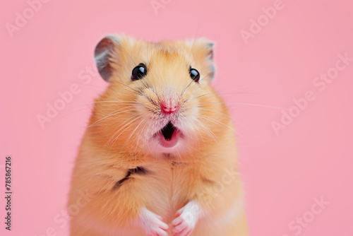 A hamster with a pink nose is looking at the camera photo