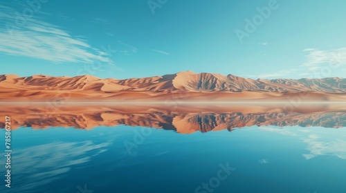 Abstract desert reflections: a minimalist shot of a mirage shimmering on the horizon. © taelefoto