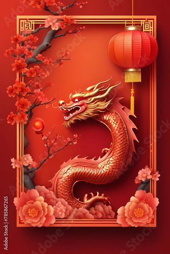 Flyer Design of Happy Chinese New Year of The Wooden Dragon 2024