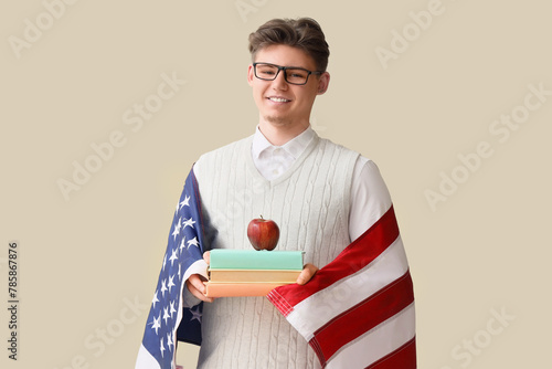 Male teacher with USA flag,...