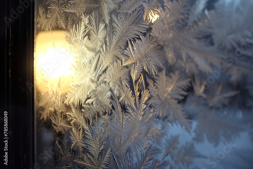 A close up of frosted glass with a yellow light shining through it