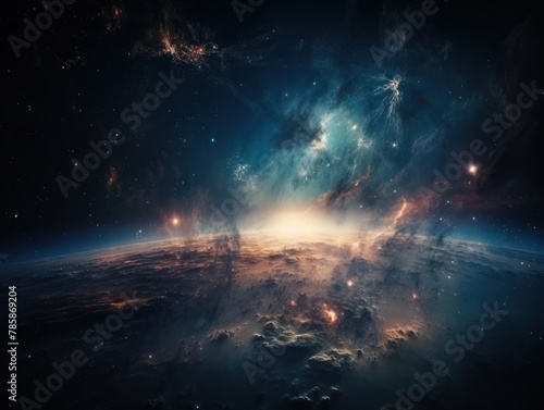 an image of a view of the earth from space, space art, space backround, space atmosphere