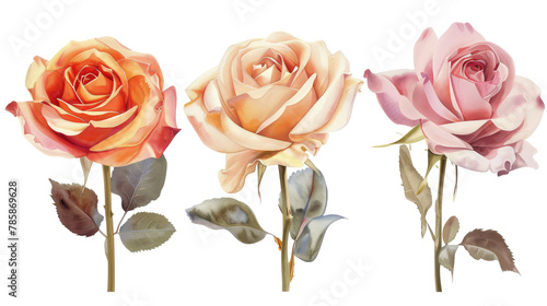Watercolor set of delicate roses