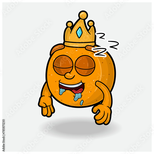 Sleep expression with Orange Fruit Crown Mascot Character Cartoon.
