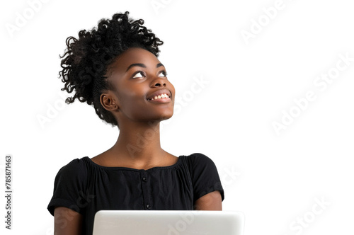 Young Black Woman with Laptop Smiling Upward © Аrtranq