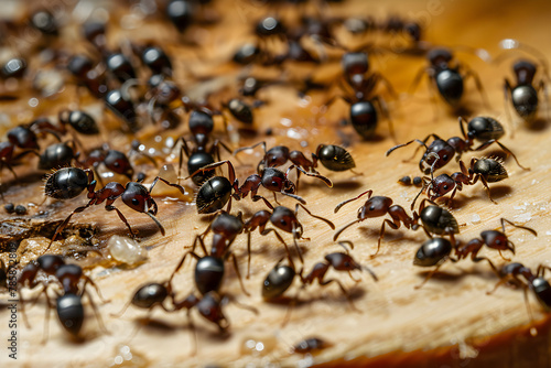 Close-Up Detailed View of Odorous House Ants Foraging in Domestic Environment