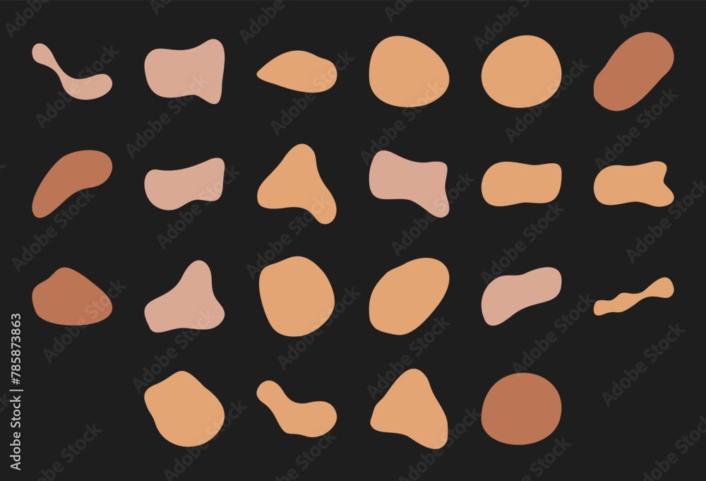 Fototapeta premium Cute liquid random shape design, modern organic assymetric form art, doodle abstract minimal silhouette collection, trendy boho amorphos symbol graphic, flat geometric irregular element set,