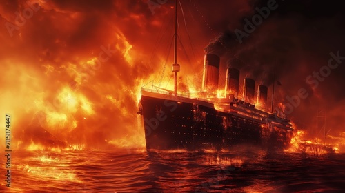 Sinking Titanic in Flames