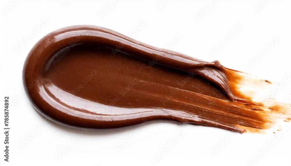 Smear of tasty chocolate paste on white background, top view Smear of tasty chocolate paste on white background, top view
