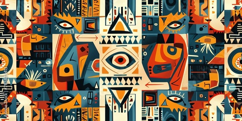 Artistic exploration Abstract Aztec pattern with undefined shapes and colors AI Image photo