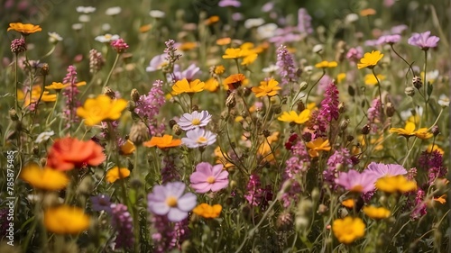A carpet of wildflowers adorning a meadow