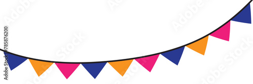 Festive flag garland pattern. Birthday party and carnival garland decoration. isolated on white background. Festive multicolored buntings. Cinco de mayo bunting element flags. 11:11