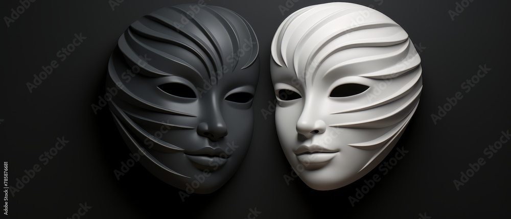 3D model of skin calming masks, flat sophisticated dark background,