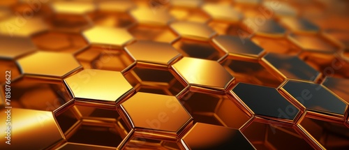3D illustration of hexagonal skin smoothing peptides, flat sophisticated gold background,