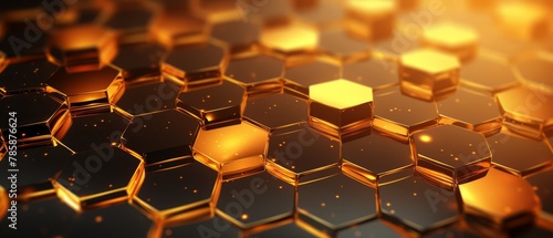 3D illustration of hexagonal skin smoothing peptides, flat sophisticated gold background, photo