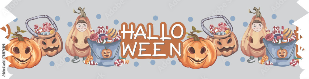 Naklejka premium Halloween washi tape on transparent background.