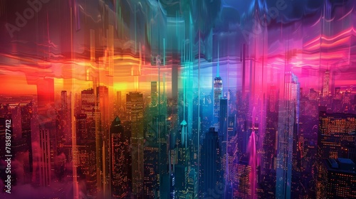 Psychedelic Cityscape: Vibrant Buildings Morphing into Waves of Color