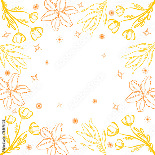 Frame vector flowers lilies stars daisies