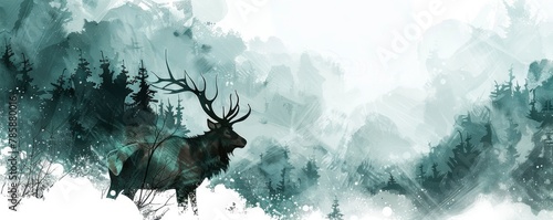 magical elk artwork in a high fantasy scene on a white background © Image