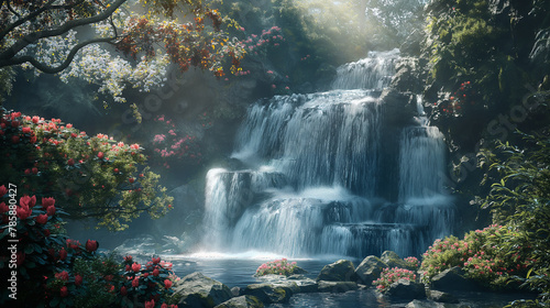 beautiful deep forest waterfall