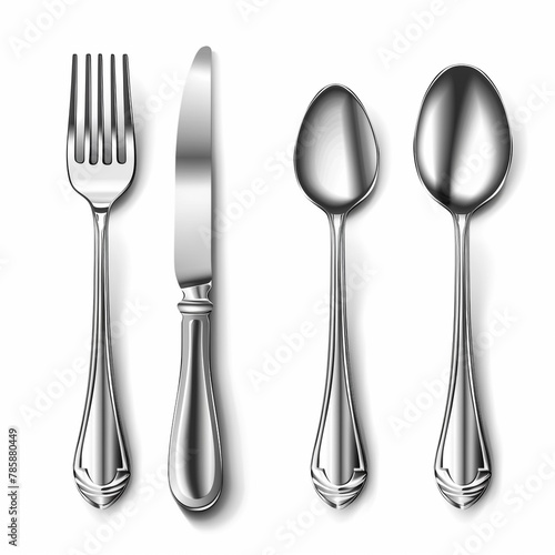 3d realistic cutlery set with table knife  spoon  fork  tea spoon and fish spoon.