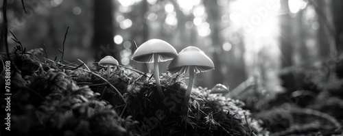 woodland mushrooms and moss in the Pacific Northwest