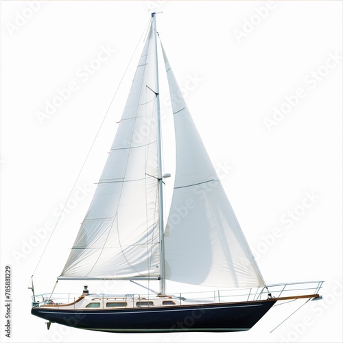 Elegant sailing yacht with fully deployed sails isolated on a white background, evoking freedom and luxury.